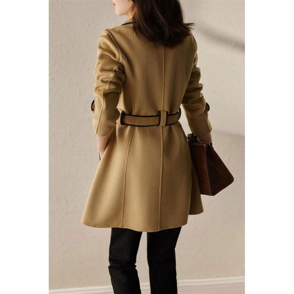Women's Tan Trench Coat with Black Trim - Picture 5 of 6